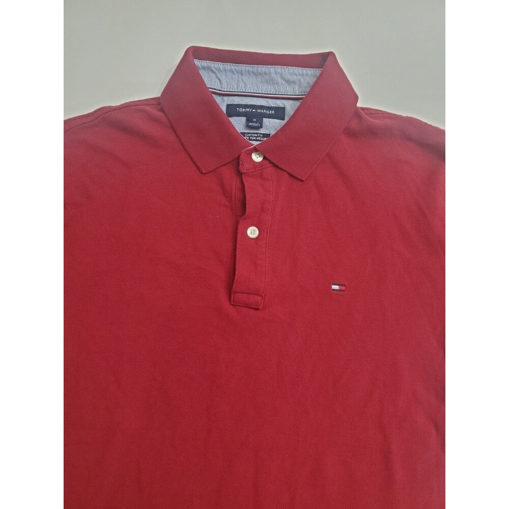 Tommy Hilfiger Men's Short Sleeve Polo Custom Fit Shirt, Red, Medium